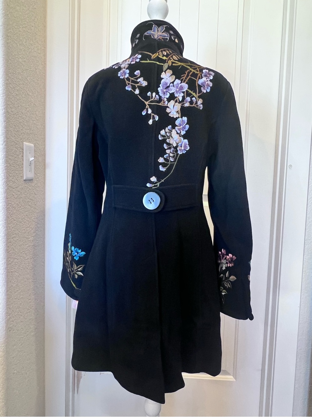 Vintage NWT 90s XOXO Embroidered Cashmere Wool Blend Coat Botanical Fairycore S - Picture 6 of 14